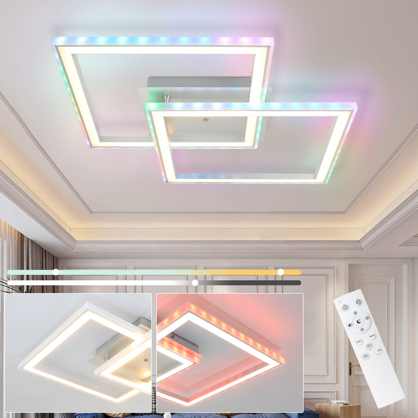ZMH Lampa sufitowa LED RGB z pilotem i regulacją jasności do sypialni