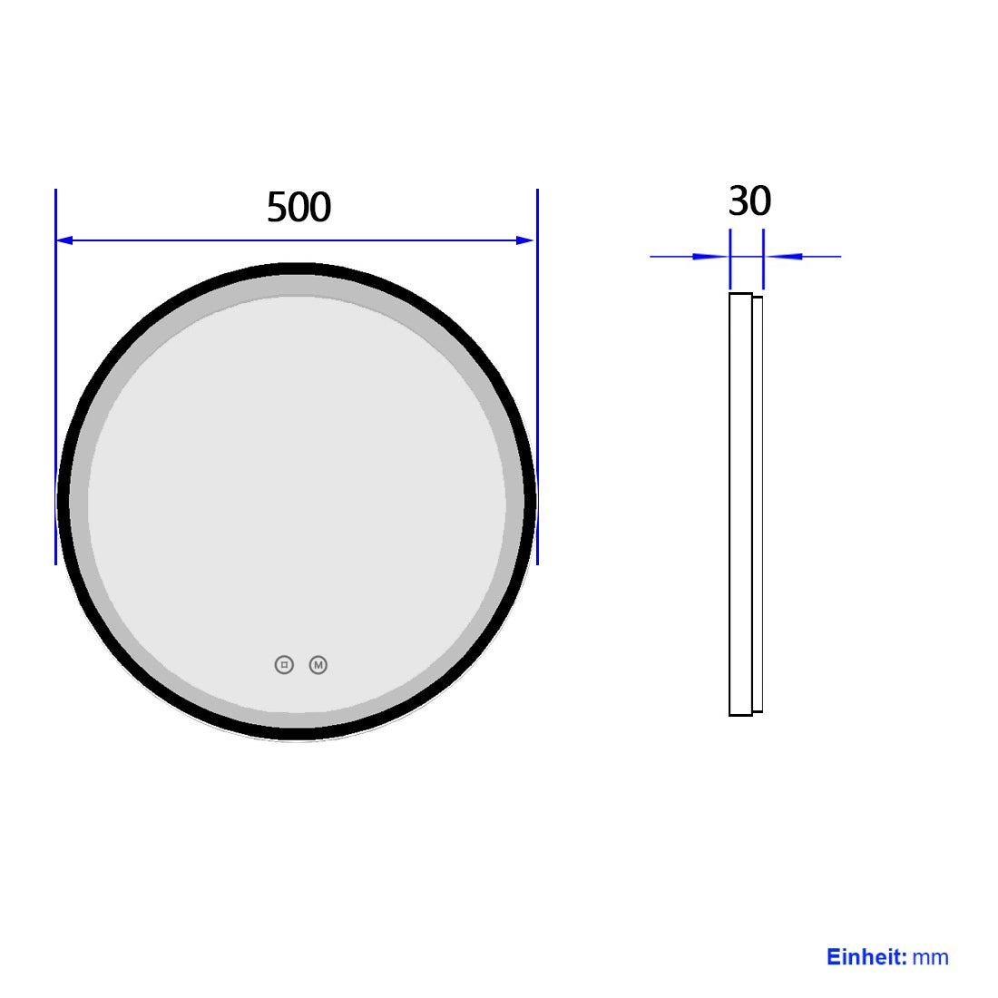 EMKE Miroir lumineux salle de bain rond diamètre 50cm cadre noir, Sangle réglable, Miroir LED avec Interrupteur Tactile, Lumière Froide/Chaude/Neutre - 8