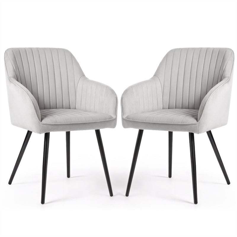 2x Welurowe krzesło tapicerowane z przeszyciami Szary FLORENCE Czarne nogi