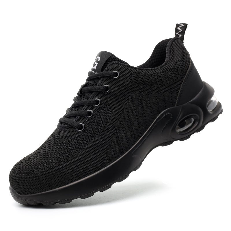 Męskie i damskie buty ochronne z poduszką powietrzną, lekkie sneakersy, antypoślizgowe, oddychające, z metalowym podnoskiem, czarne, rozmiar 43
