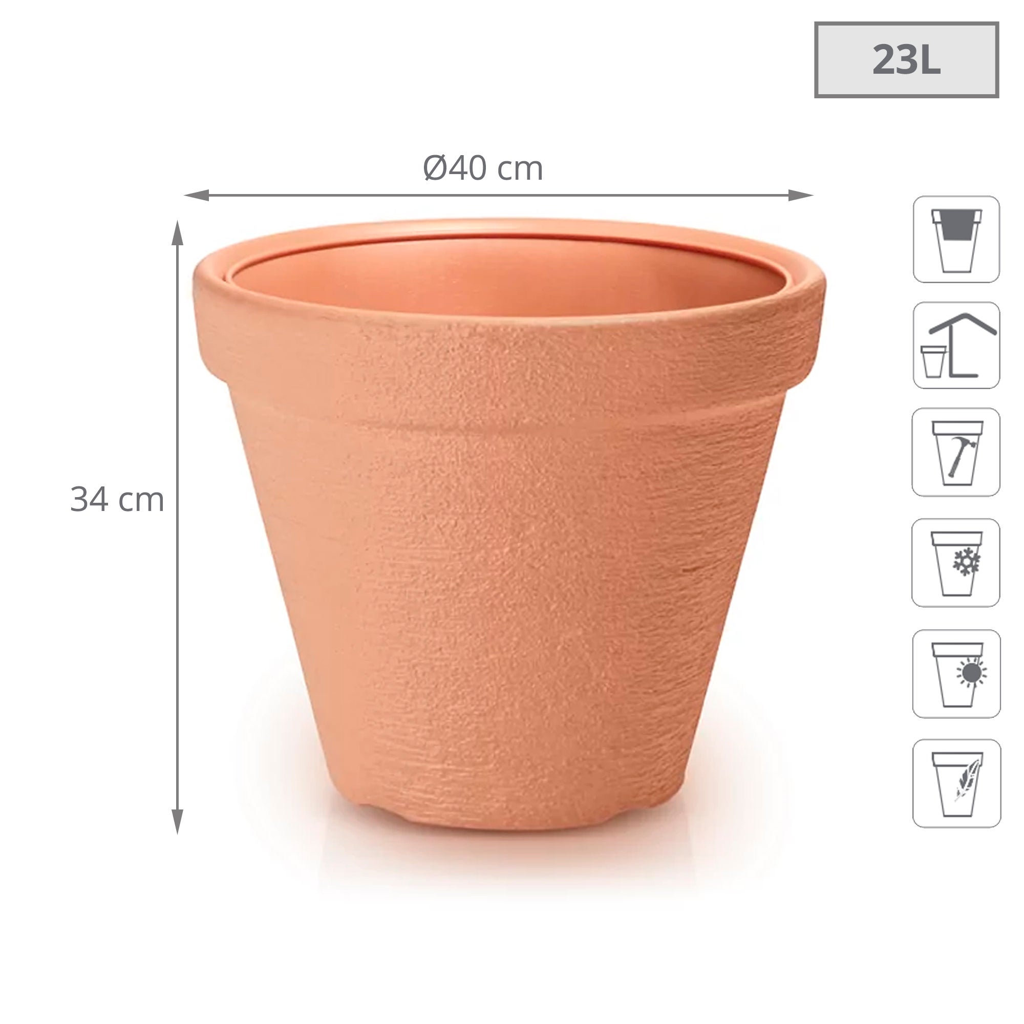 Pote CLASSIC 23L, dimensões (mm) 400x400x340, cor Tijolo - 2