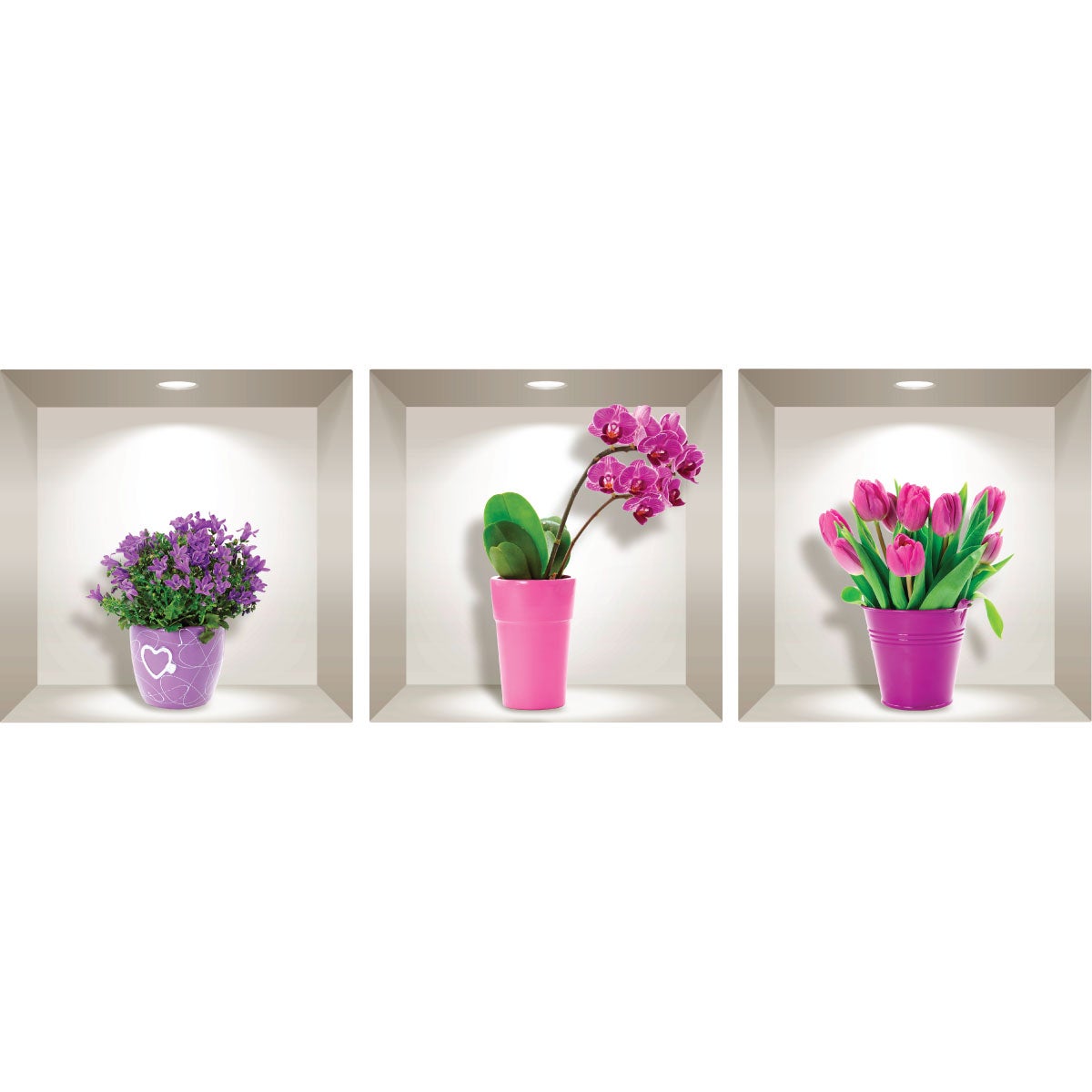 Adesivo 3D fiori di tulipani, orchidee e agapanthus - Sticker adesivo - adesivi murali - 30x90cm - 4