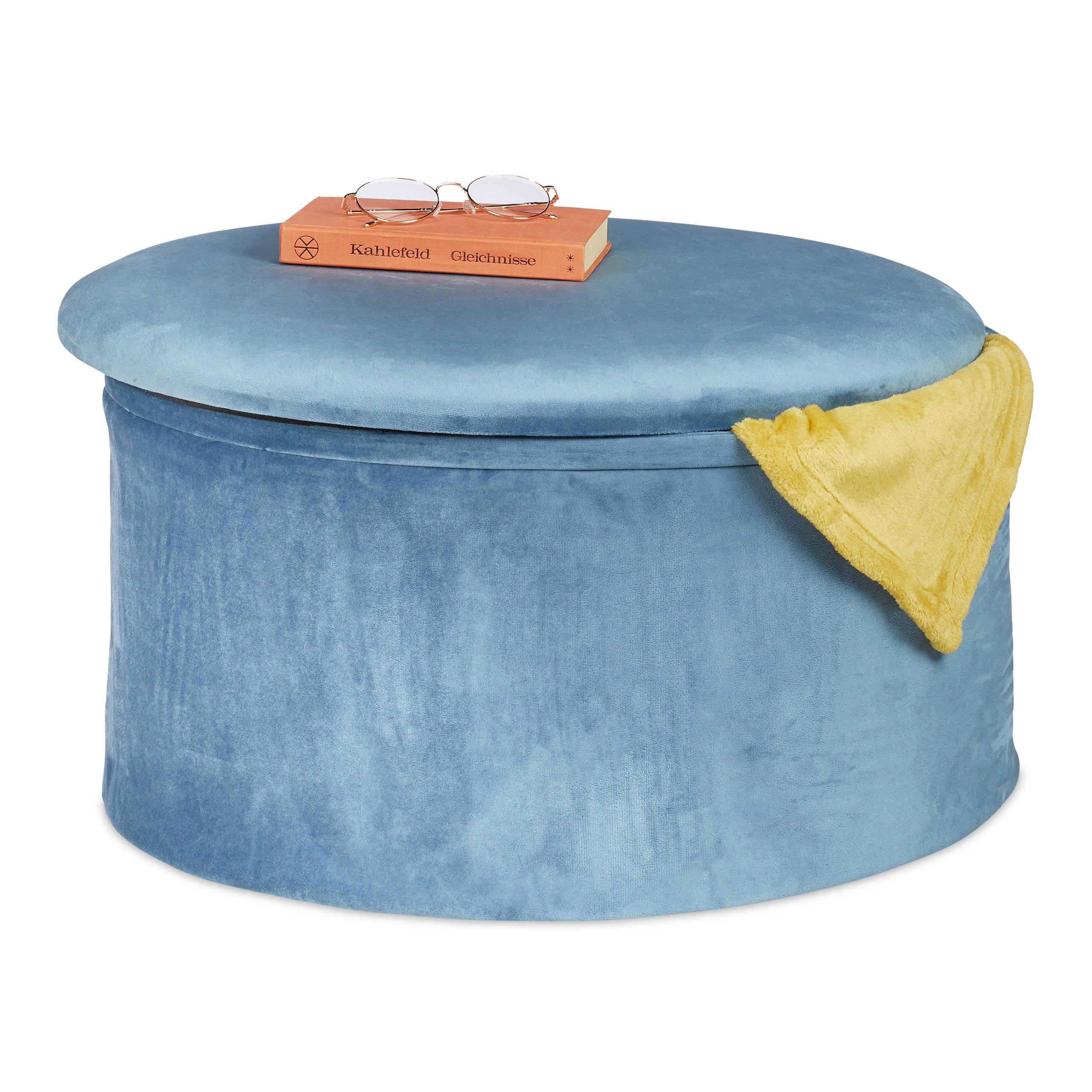 Relaxdays Pouf Contenitore Rotondo, Sgabello Poggiapiedi Imbottito