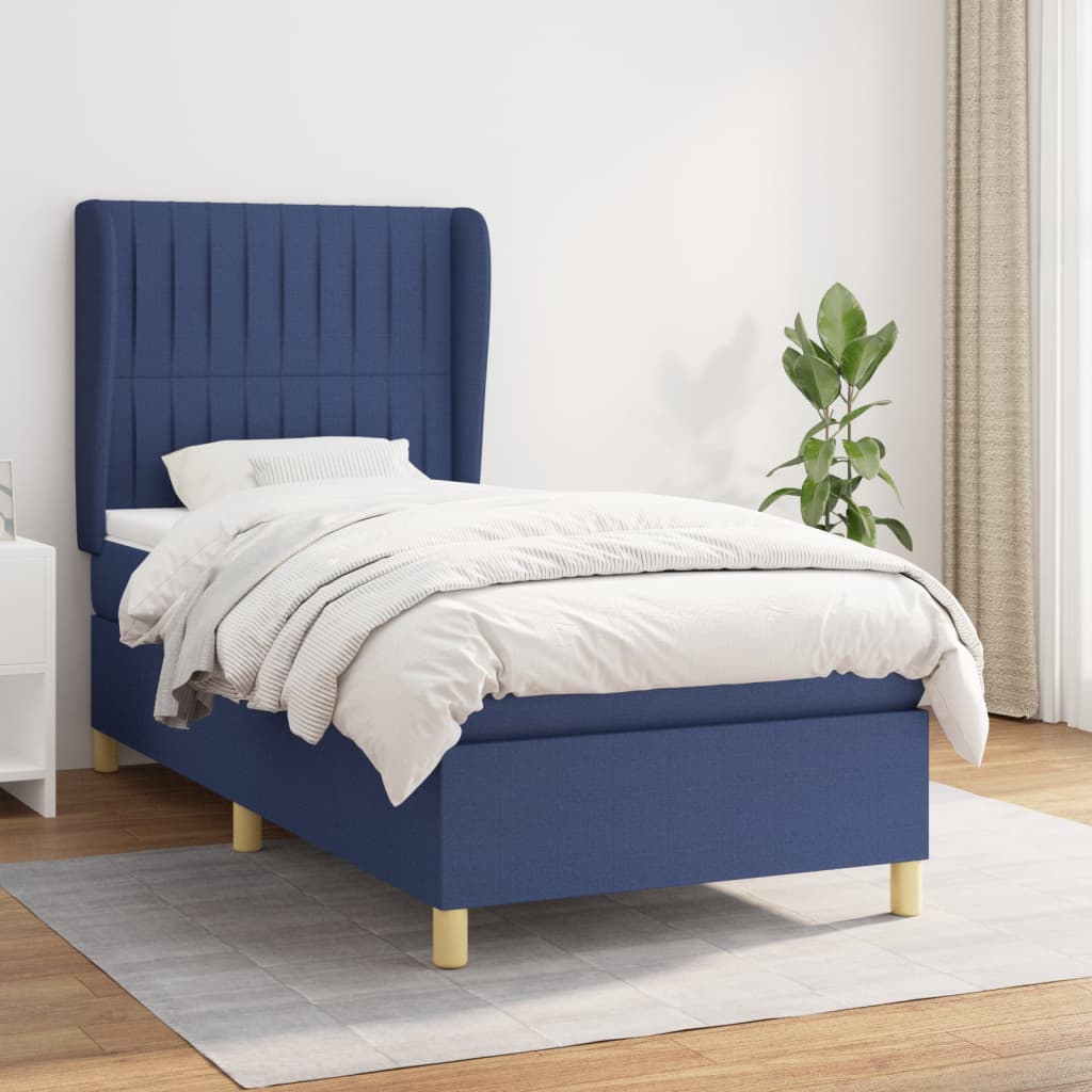 Sommier à lattes de lit avec matelas Bleu 100x200 cm Tissu — COMFORTXL - 2