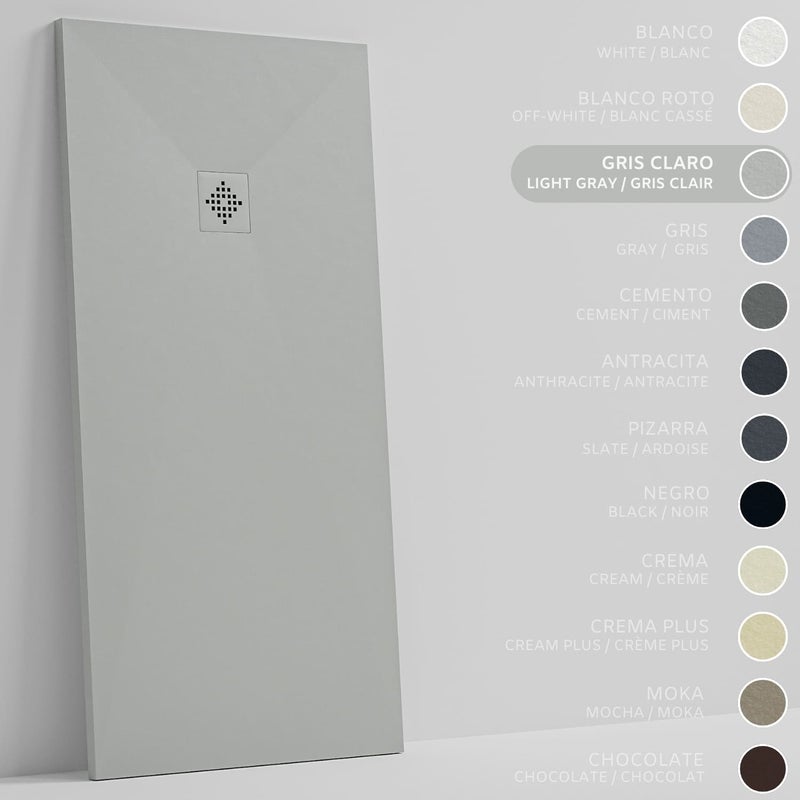 SOULHOME Brodzik prysznicowy– Żywica– Gel Coat– Gładka/Kamienna tekstura – Antypoślizgowy – Kolor jasnoszary – 75x75- Niski 3 cm– SAME