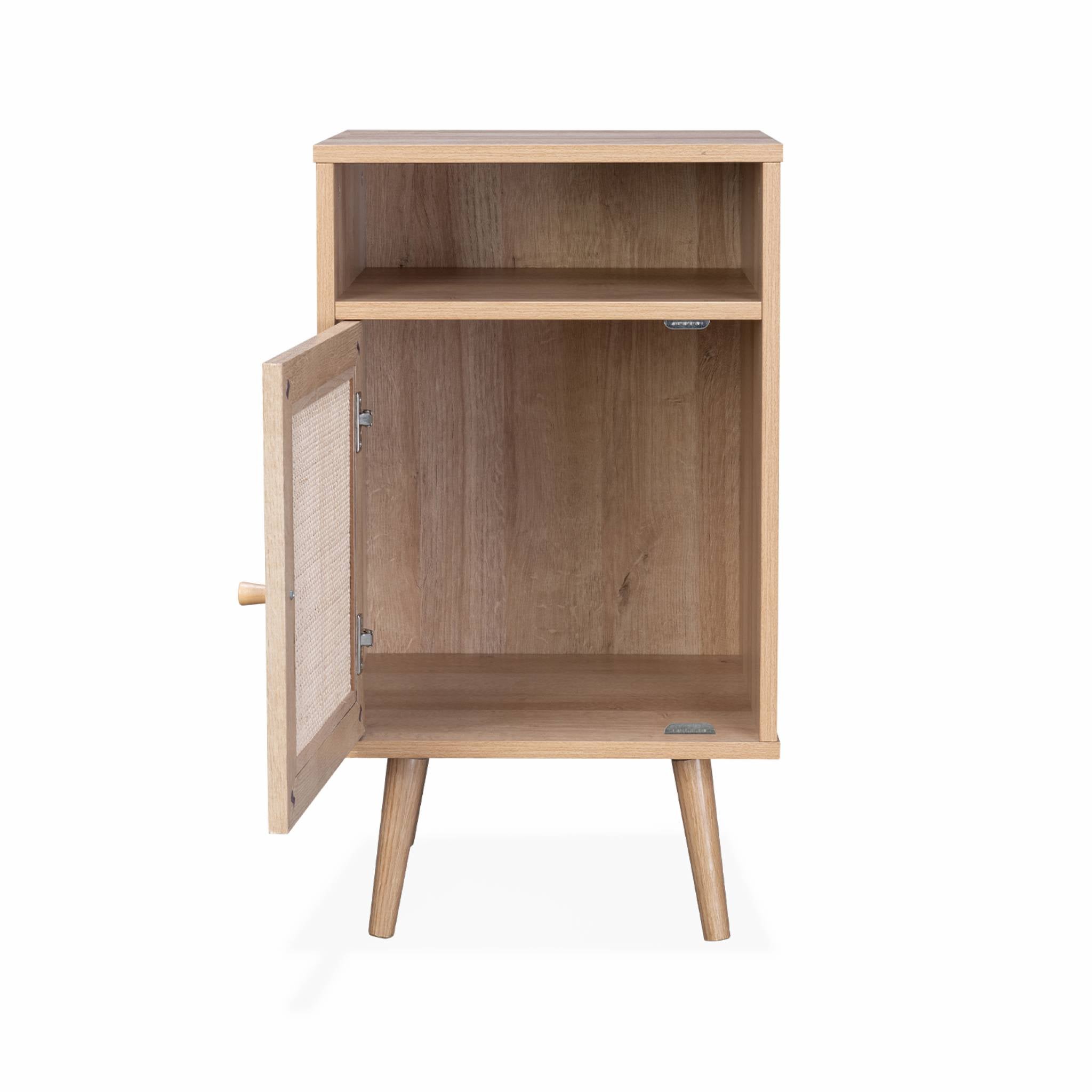 Lot de 2 tables de chevet en cannage - Bohème - 40x39x70cm Naturel - 2 niveaux - 1 portes - 1 espace de rangement - pieds scandinaves - 8
