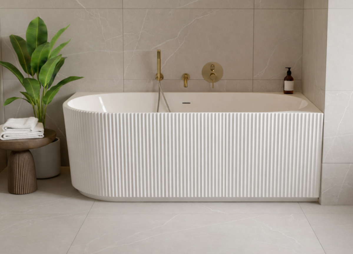 Baignoire d’angle droite – 170 x 75 cm – Blanc brillant rainuré – PERLE - 2