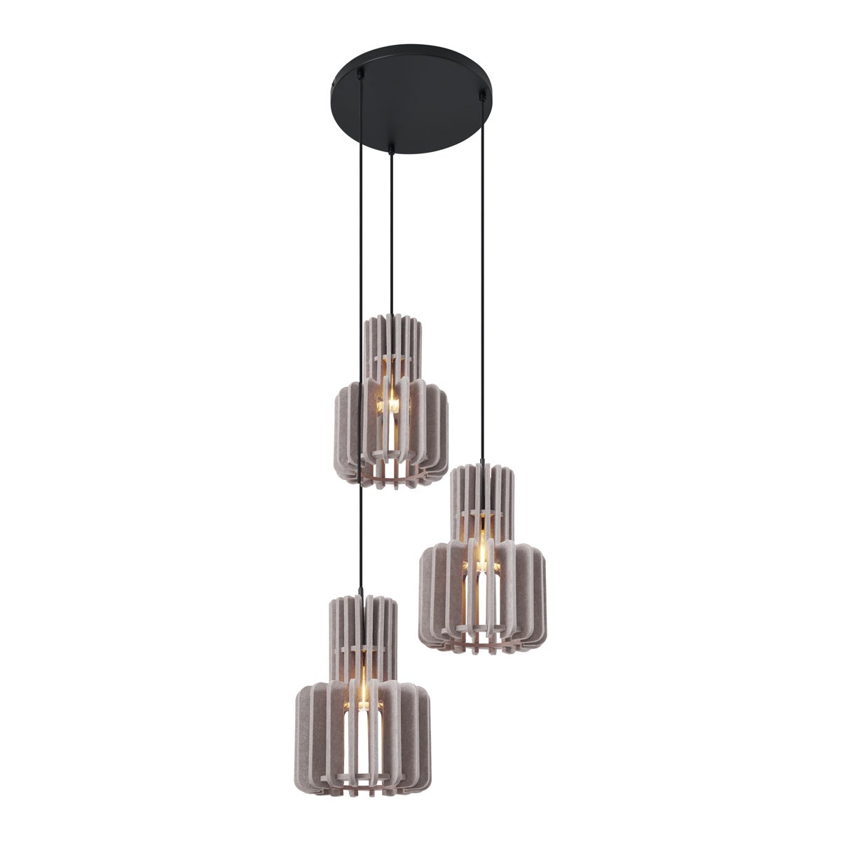Retro Lampa Wisząca Czarna z Taupe 3-punktowa - Felt