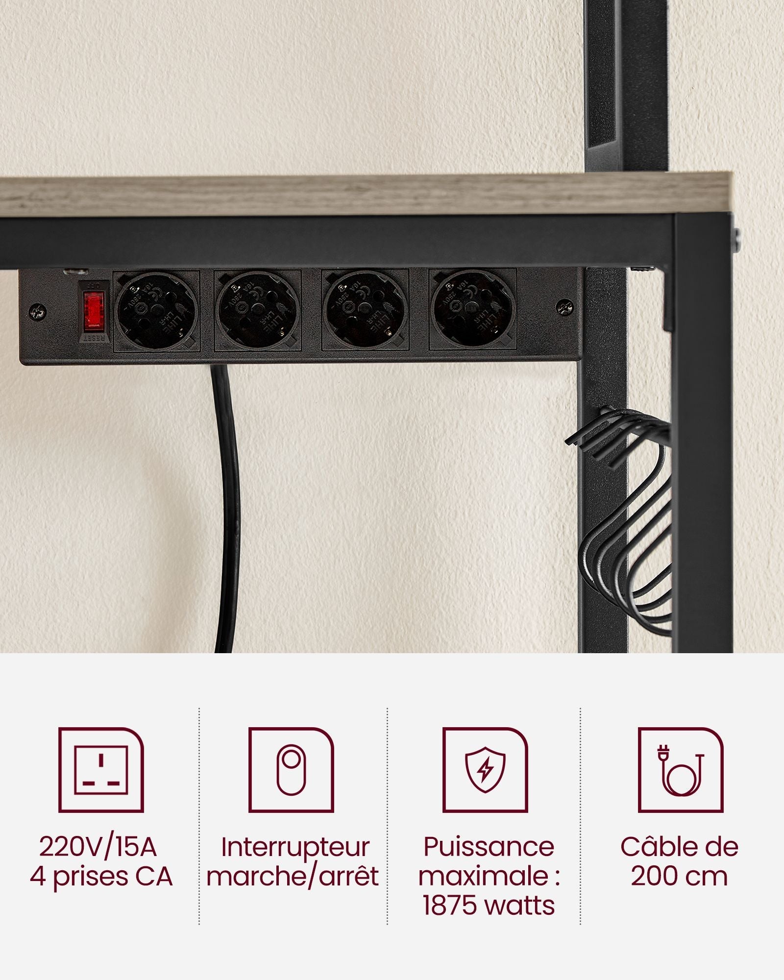 Estante de cocina con regleta soporte para microondas estante de almacenamiento con panel de malla de ala 12_0005668 - 2
