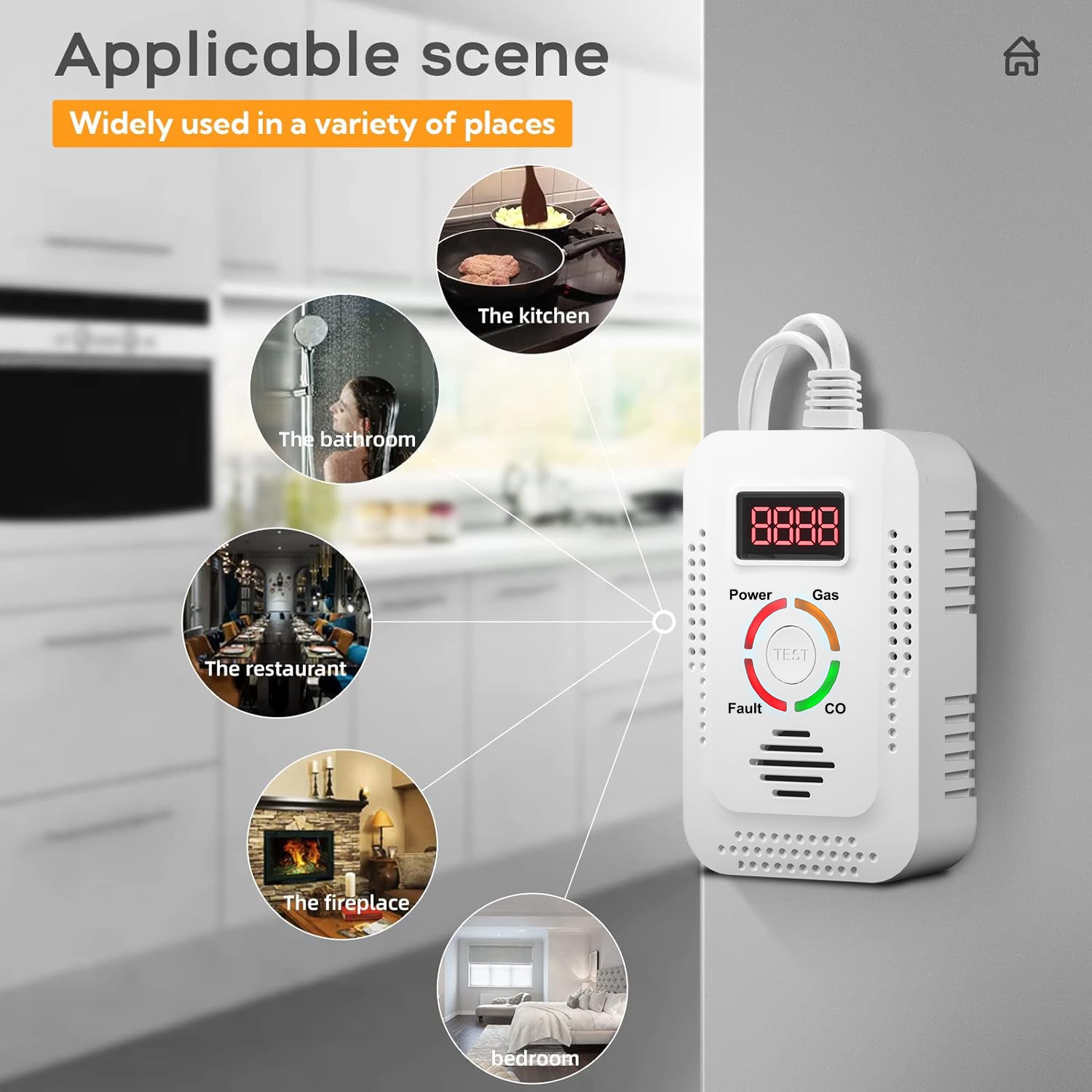 Detector de gas portátil, detector de monóxido de carbono con pantalla LED digital, para el hogar y viajes, blanco, enchufe de la UE - 8