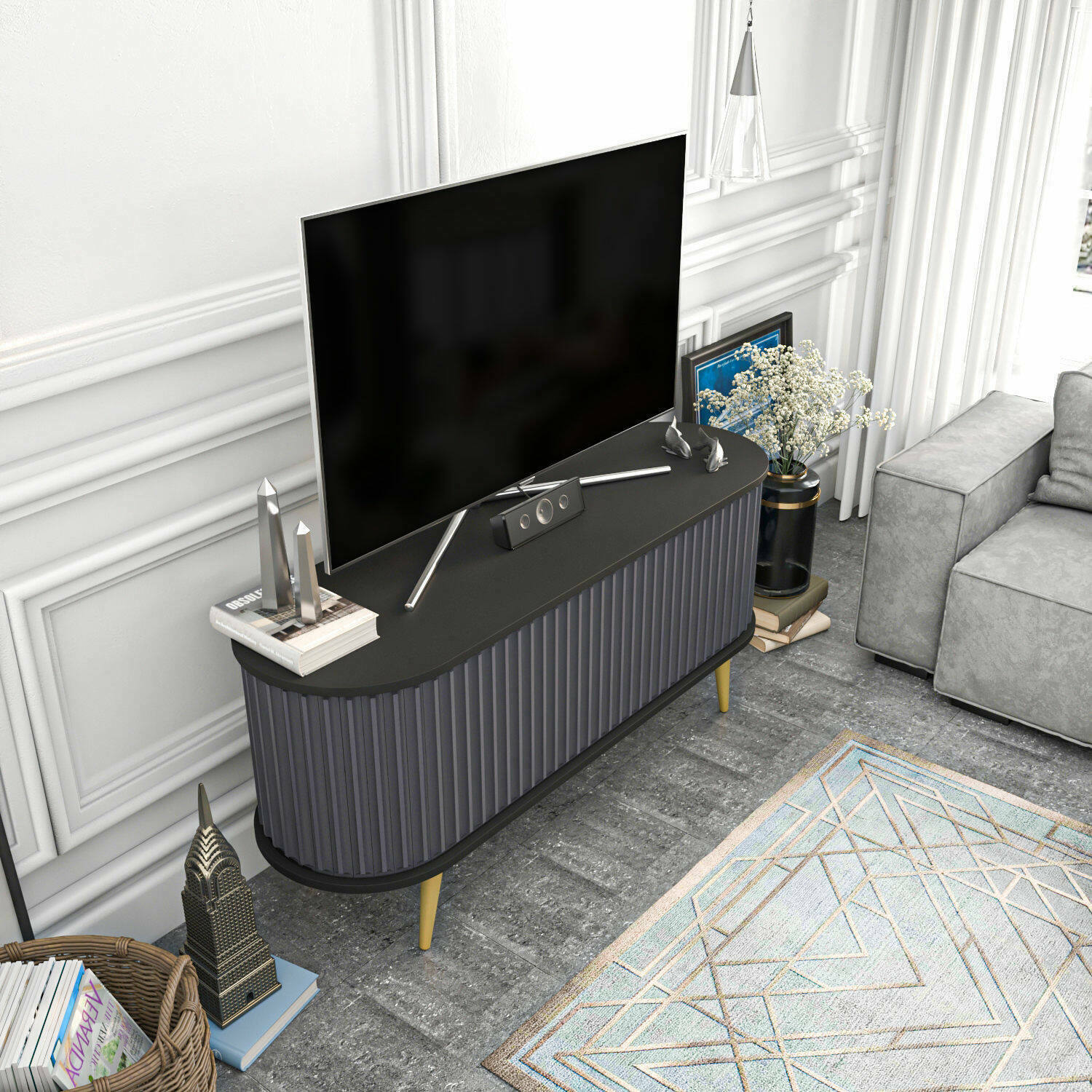 Meuble TV Espero, Buffet de salon, Armoire basse pour TV, Base murale