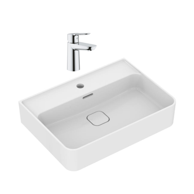 Strada II lavabo 600x430 mm 1 trou + Grohe mitigeur monocommande, 1/2