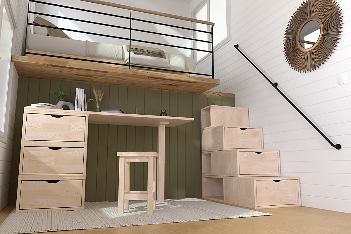 Escalier cube de rangement hauteur 100 cm, Brut (sans vernis) - 2