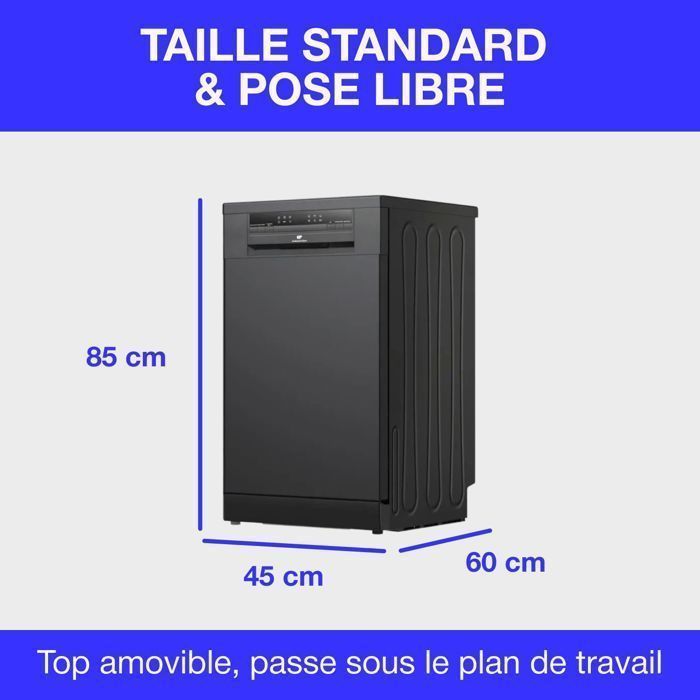 Lave vaisselle pose libre Continental Edison CELV1145B noir 11 couverts 45 cm - 8