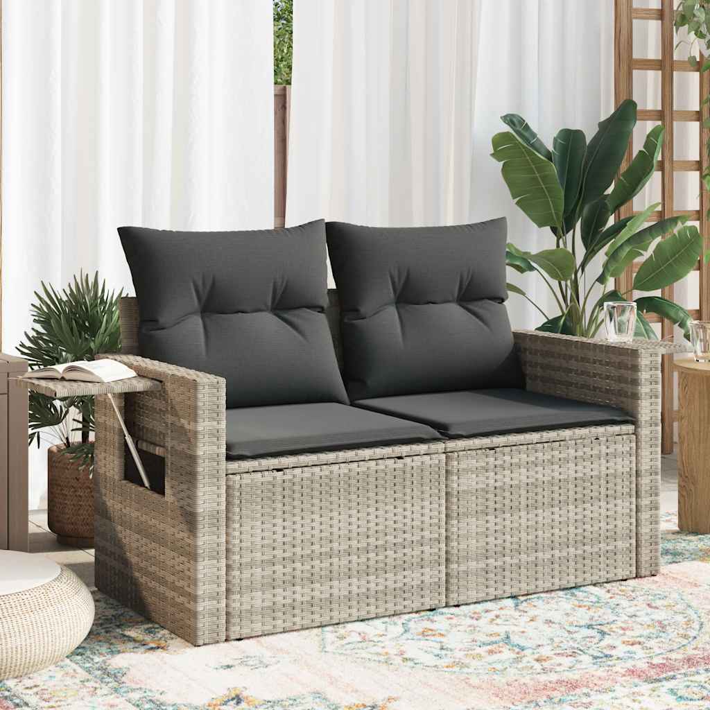 Sofa ogrodowa z poduszkami, 2-osobowa, jasnoszara, polirattan vidaXL