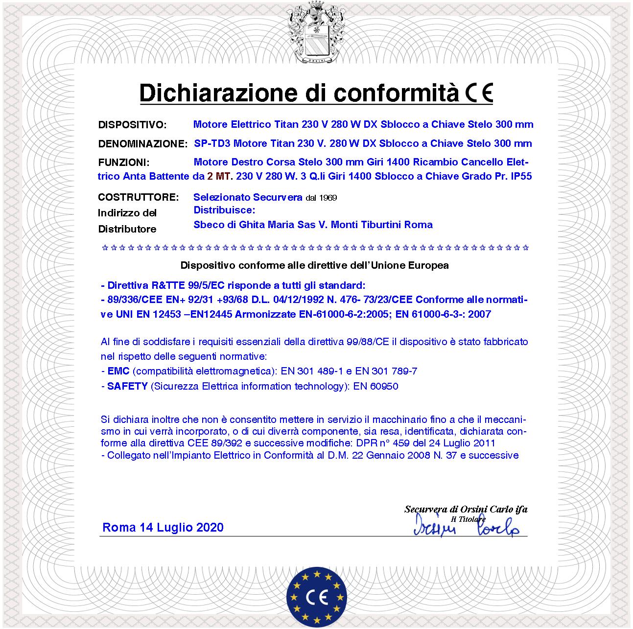 Motore Titan 230V Ricambio Cancello Anta Lato Destro Corsa Stelo 300 mm Dotato di staffe e bulloni Sblocco a Chiave Potenza 280 W Corpo In Alluminio P - 2