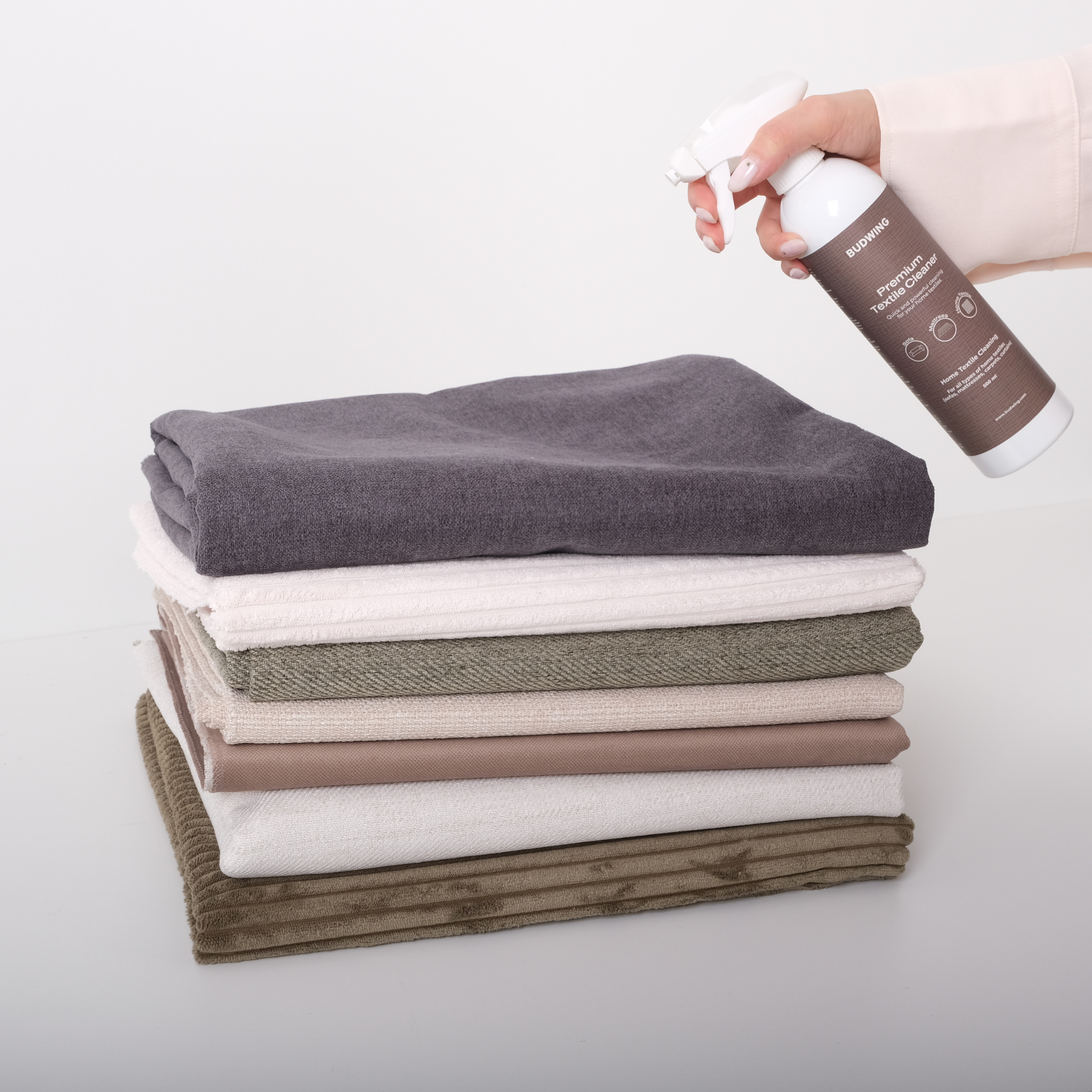 BUDWING Spray de Limpeza Premium para Textêis, Estofos, Colchões e Tecidos - Removedor de Manchas, Neutralizador de Odores - 5