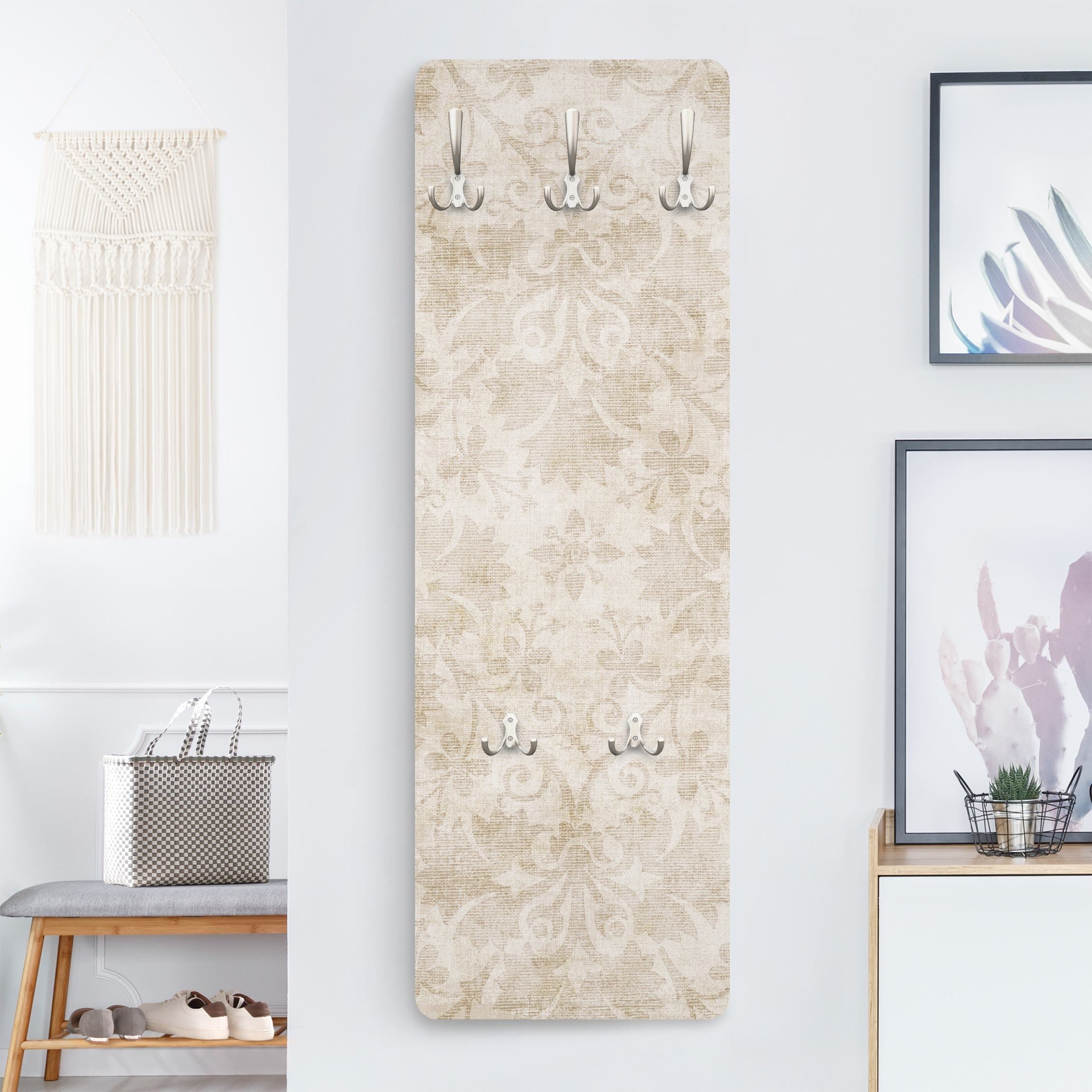 Perchero de pared motivo percha de pared madera colgador de pared moderno crema beige estampado 26 - entrada - 105 x 34 cm