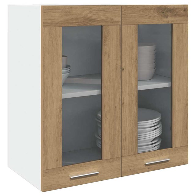 Armario de cocina de pared con puerta de cristal, roble artesanal, 60x31x60 cm,