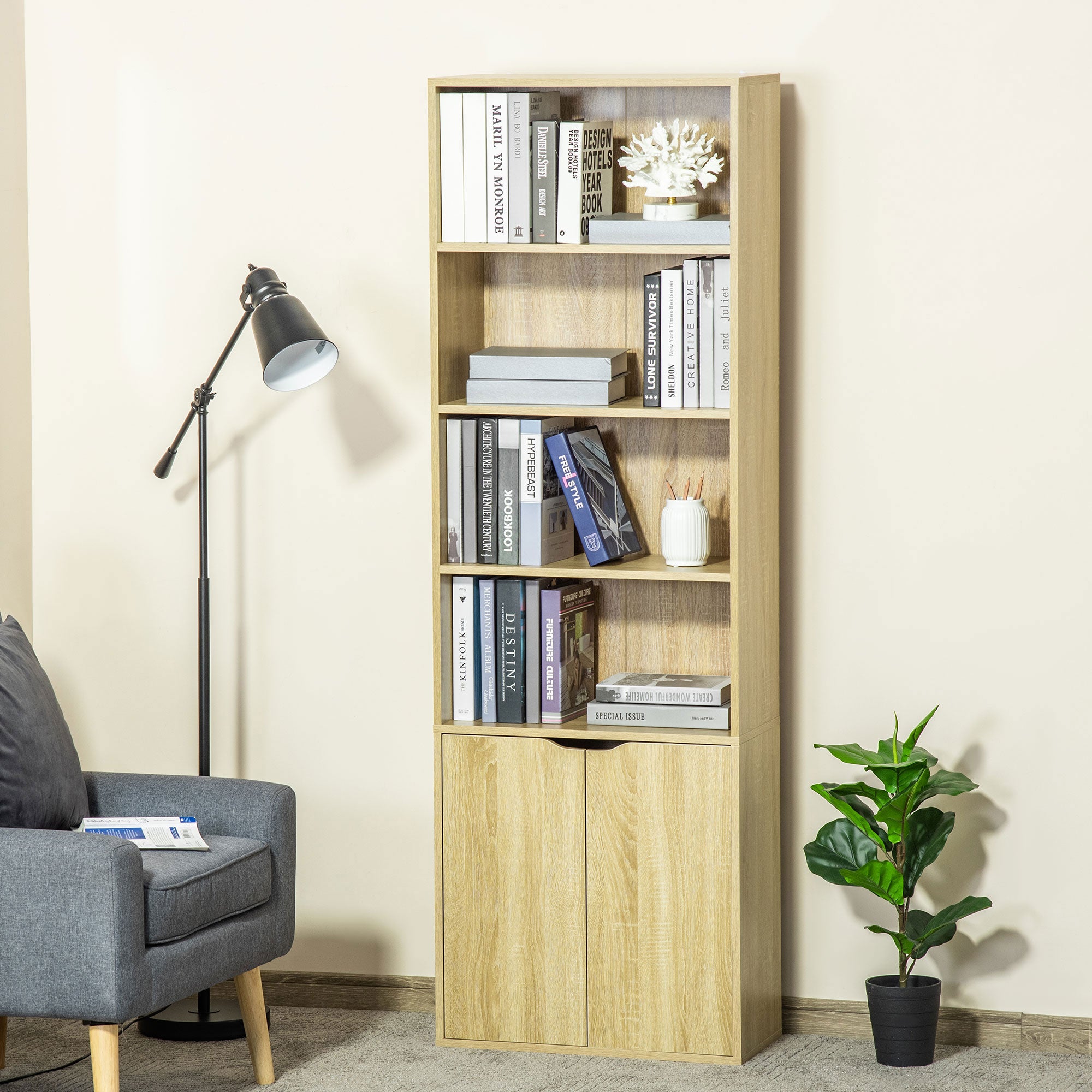 Estante para Livros HOMCOM Madeira Natural MDF 59x29x180cm - 2