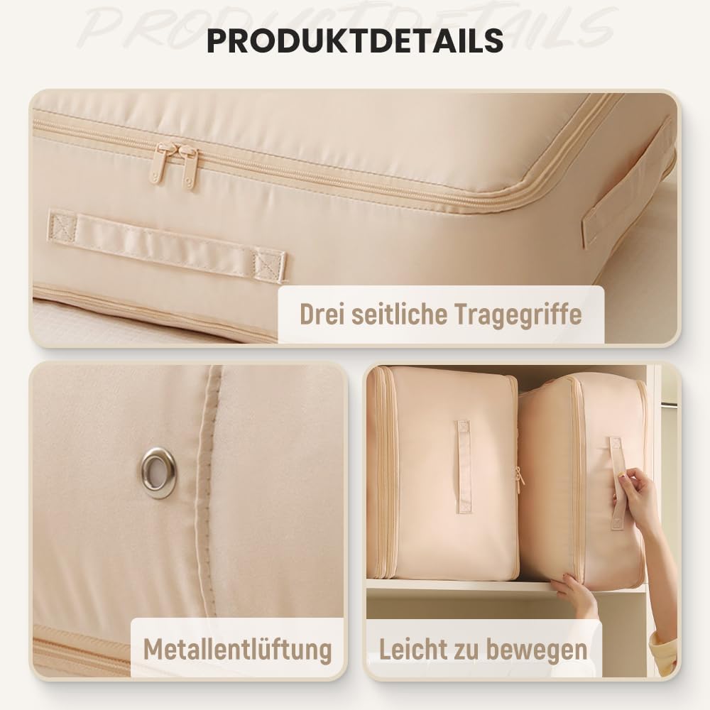 Organiseur auto-compressant ultra peu encombrant, sacs de rangement portables pour couettes et vêtements (abricot, 52 x 42 x 60 cm) - 4