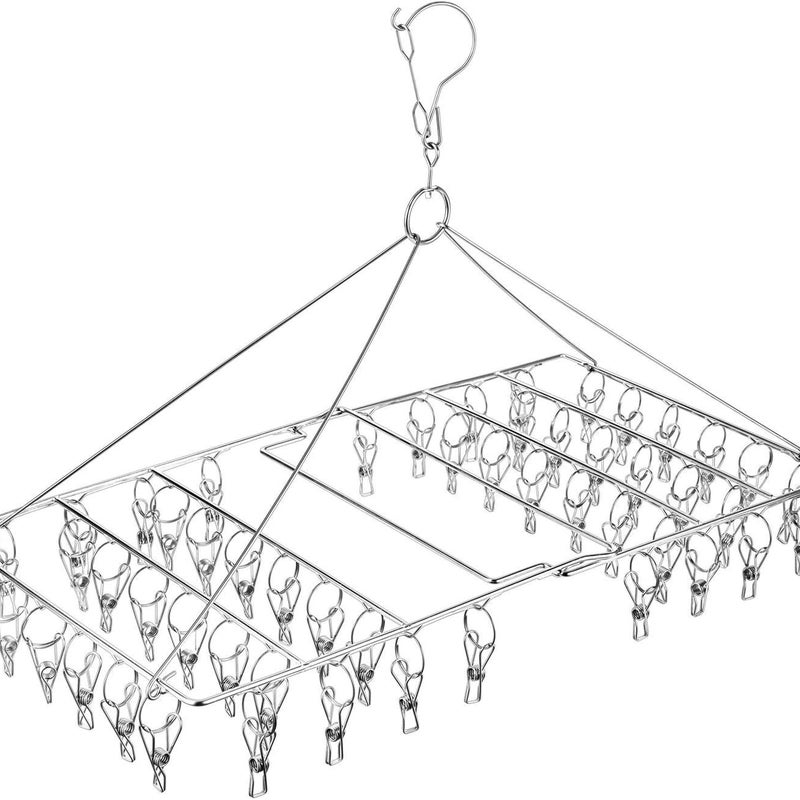 Składana suszarka do skarpet z 52 haczykami, obrotowa, ze stali nierdzewnej, wiatroodporna, do skarpet, bielizny i bielizny damskiej.