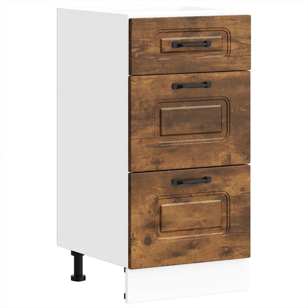 Armoire De Cuisine Basse En Bois D'ingénierie Chêne Fumé - 30x46x81.5 Cm, Avec Tiroir Et Porte, Pieds Réglables