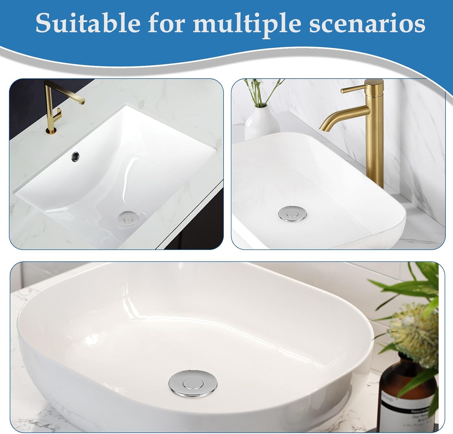 Lot de 2 Bouchons de Vidange Pop-Up 34-40mm - Acier Inoxydable 304, Avec Filtre Anti-Bloqué, Idéal pour Lavabo et Baignoire - 5