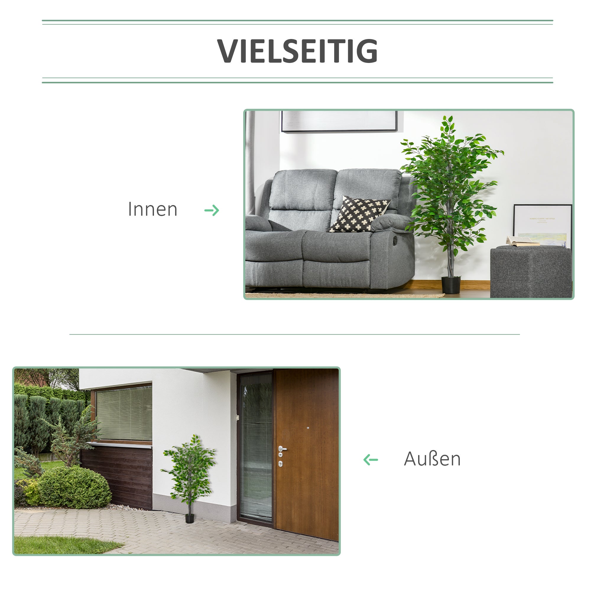 Arbre artificiel, ficus, aspect réaliste, pot en ciment, 135 cm, facile d'entretien, plastique, vert - 6