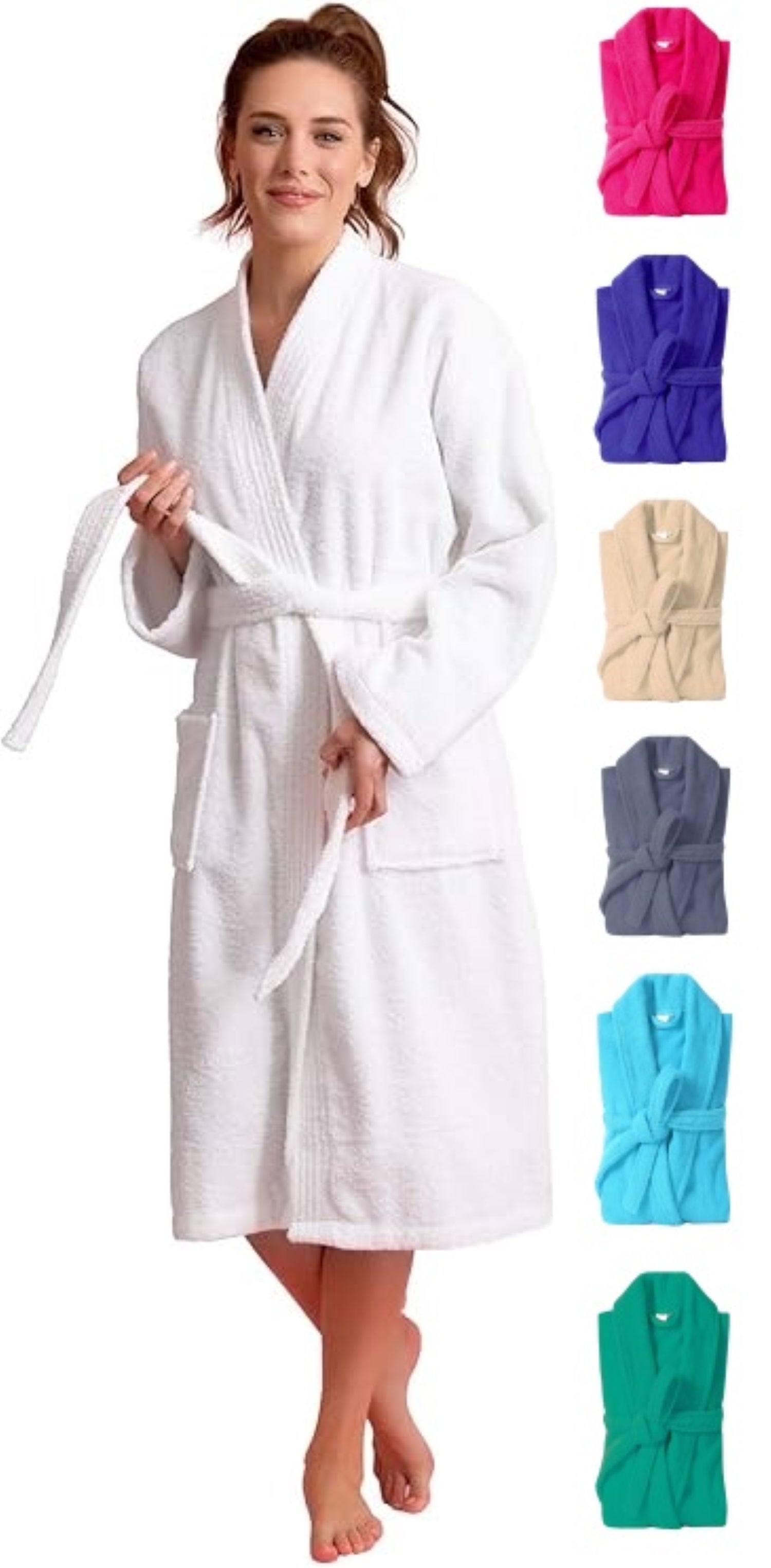 HaraDeco Peignoir de douche pour homme et femme, coton 380 g/m², tissu éponge doux au toucher pour la maison et l'hôtellerie (bleu, M) - 7