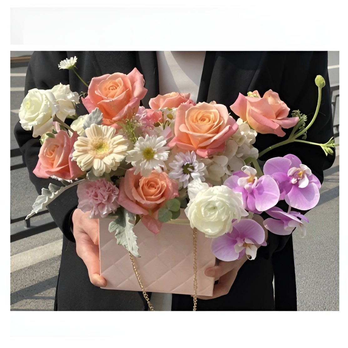 15 Sacchetti Regalo Portafiori In Cartone Con Maniglie A Catena Metallica - Scatole Per Bouquet Per Matrimoni, San Valentino (Bianco, Rosa, Nero)
