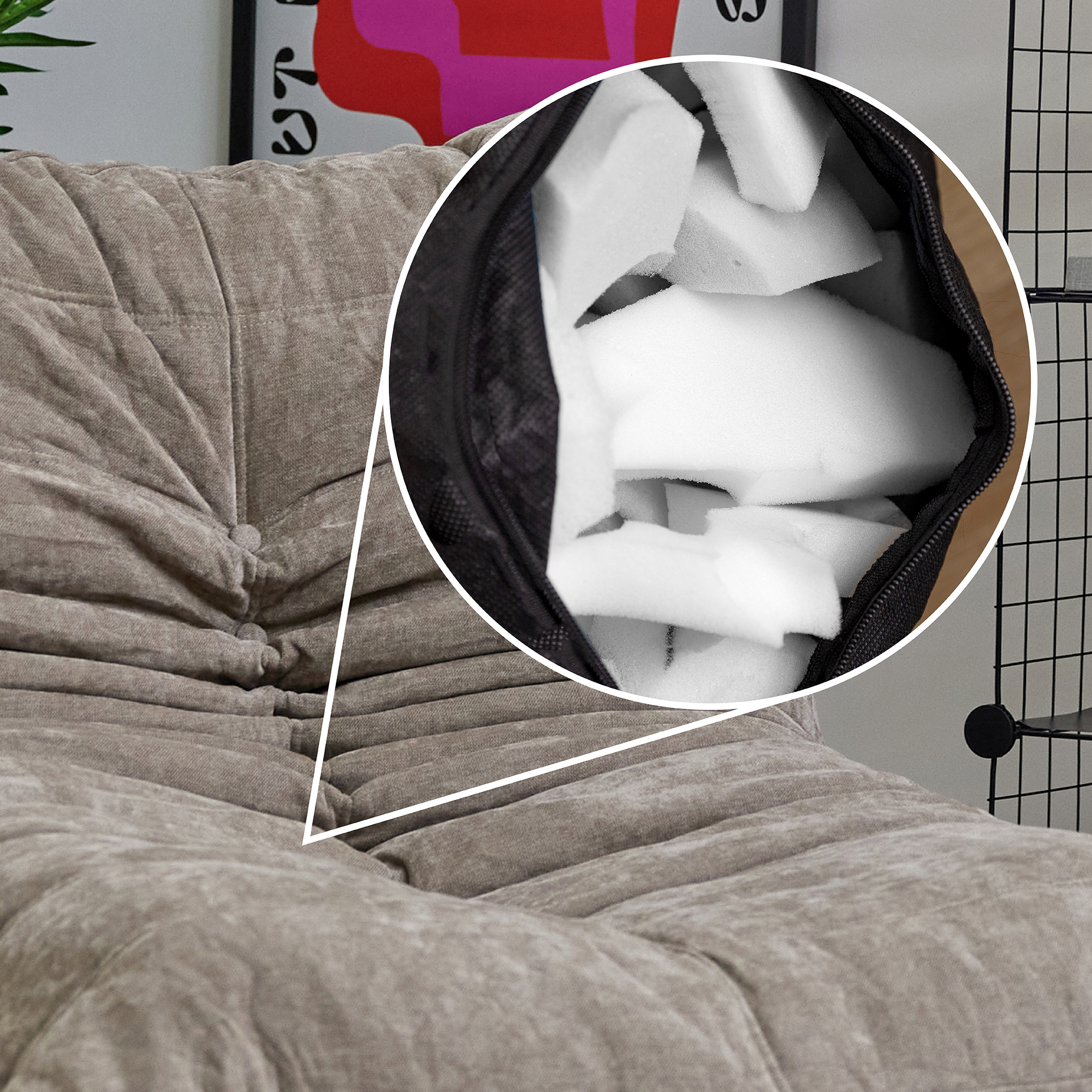 Pouf chauffeuse Icon en tissu chenille garni de mousse extensible beige Oeko-Tex® - 5