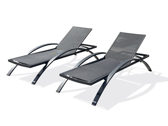 Lot de 2 bains de soleil en toile plastifiée et aluminium gris BARCELONA - DCB GARDEN