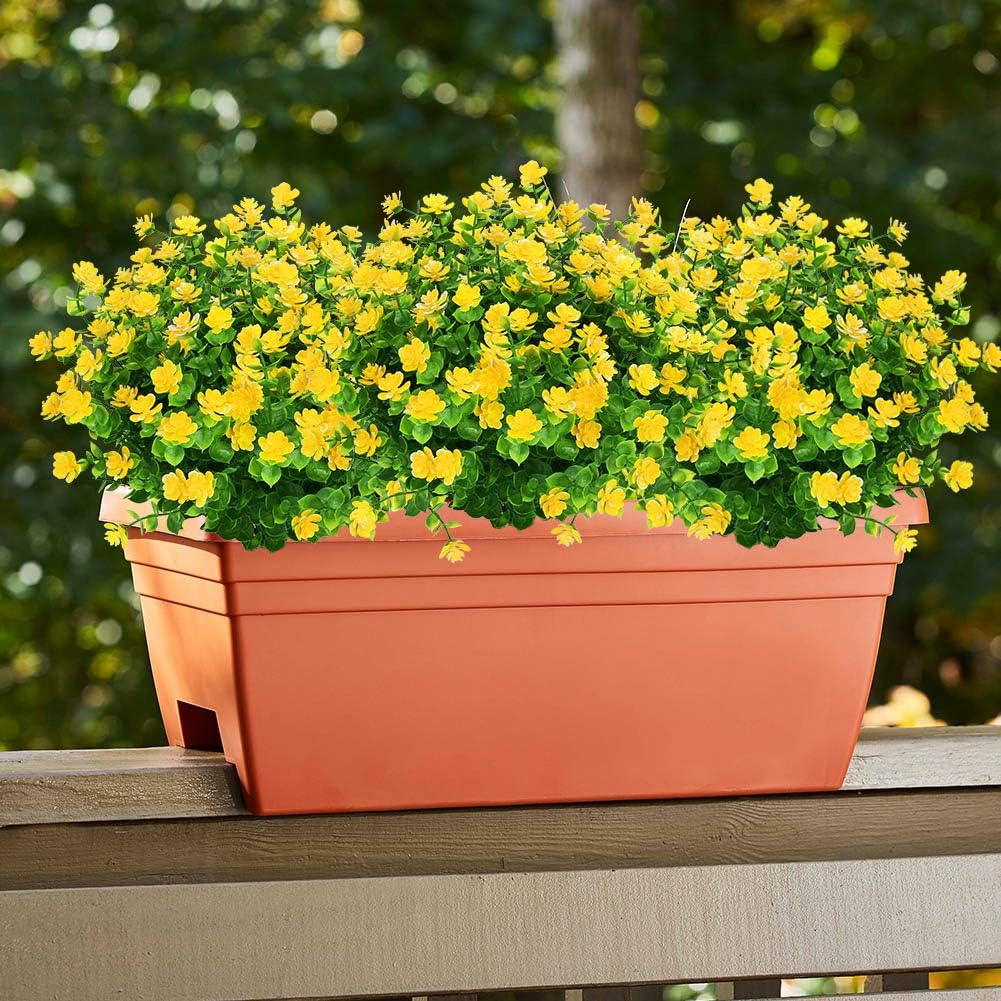 Fleurs Artificielles Faux Extérieur, Faux Plastique Verdure pour Intérieur Extérieur Suspendu Jardinière Bureau À Domicile 12 Pcs Jaune - 2