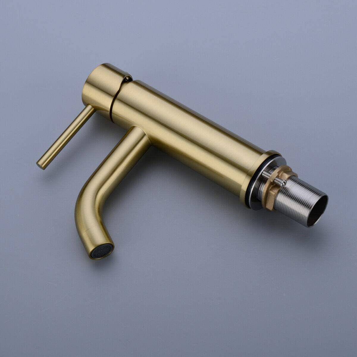 Mitigeur Lavabo Robinet Salle de Bain Robinets de lavabo à Tiroir en Céramique à Faible Bruit Mitigeur avec Raccordement Eau Froide/Chaud, Doré - 5