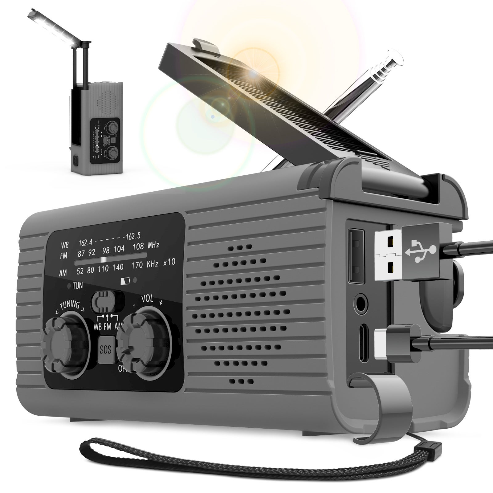 Radio Di Emergenza Con Manovella Radio A Manovella E Solare Con Torcia LED - Ricaricabile 4000mAh, AM/FM/WB, Impermeabile IPX3, Per Emergenze E Campeggio