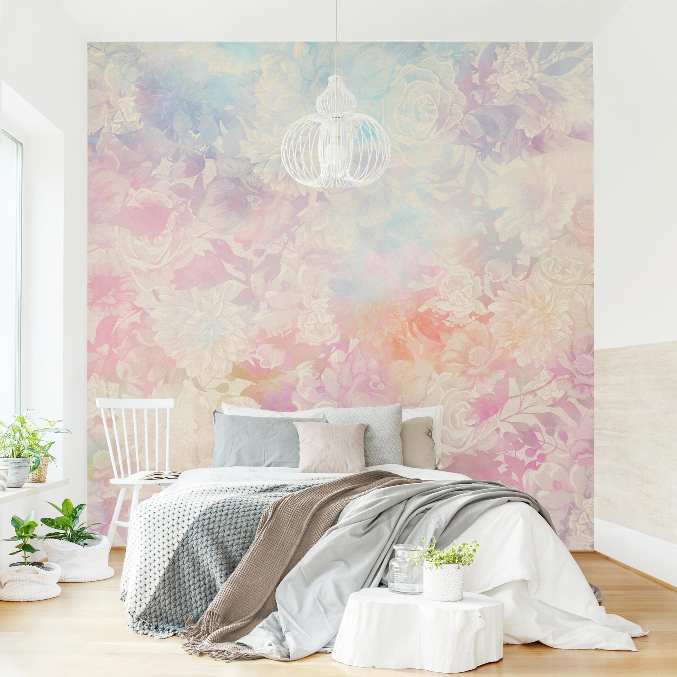 Papel pintado fotomural flores arte acuarela 280 - salón dormitorio cocina pasillo - tnt 192 x 192 cm premium