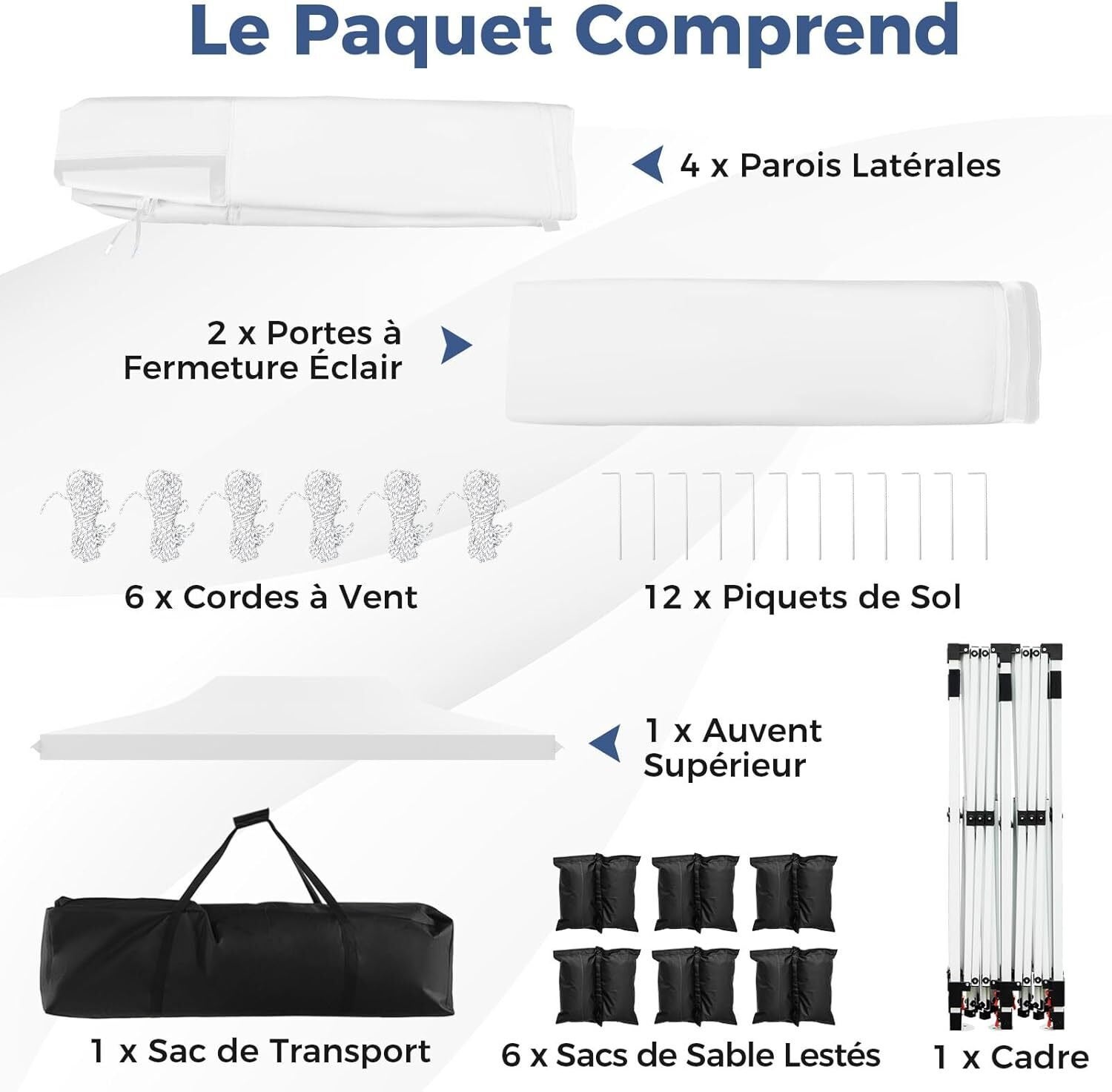Tonnelle Pliable 3x6M avec 6 Parois Latérales, Barnum Tente de Réception Pliante Anti-UV 50+, Imperméable, 6 Sacs de Sable,Sac de Transport, Blanc - 8
