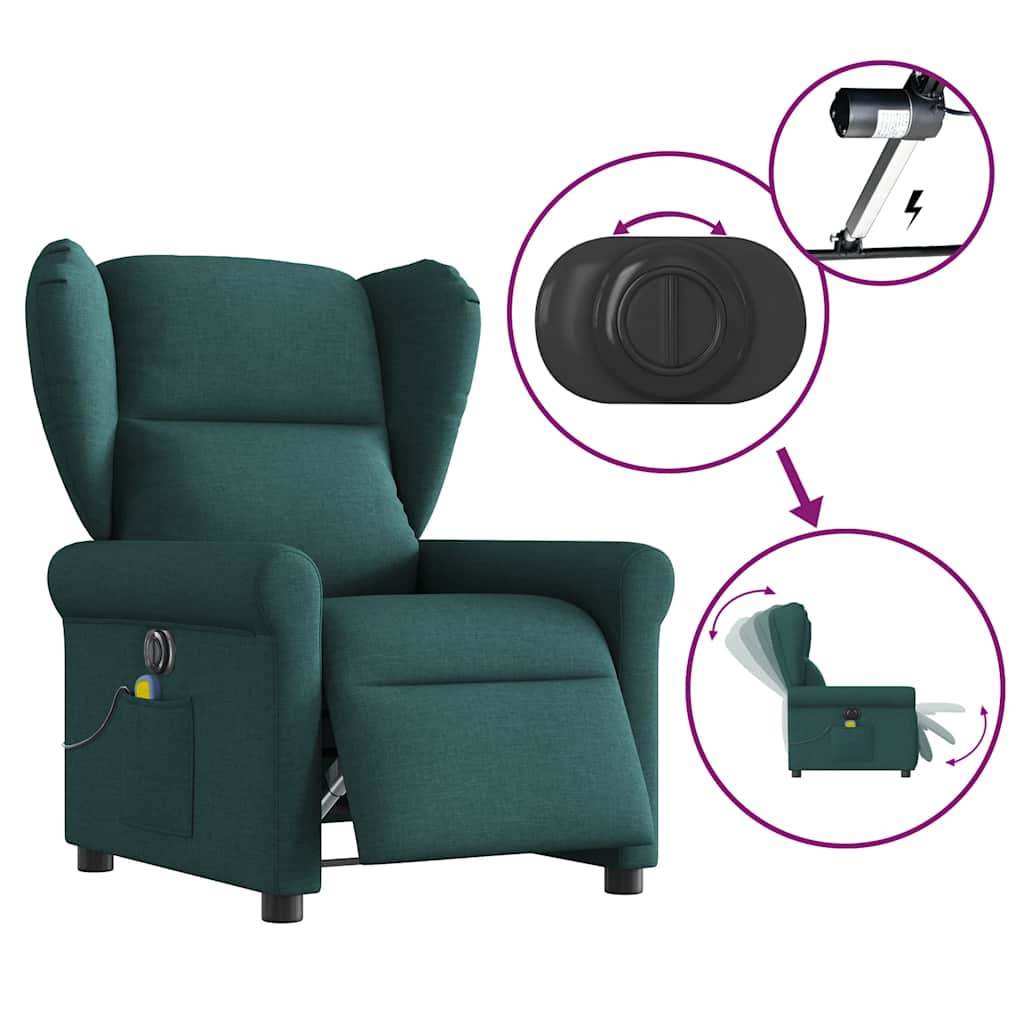 Fauteuil de massage | Fauteuil de relaxation | Chaise de relaxation inclinable électrique Vert foncé Tissu CFW195619 - 8