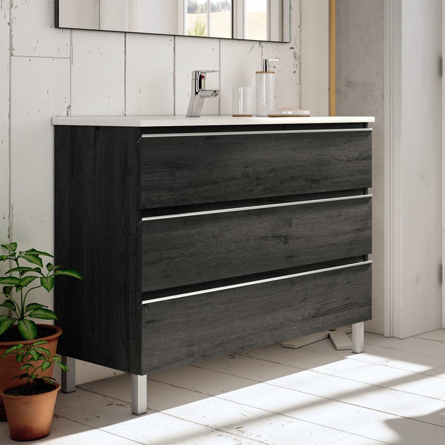 Ensemble meuble de salle de bain 60cm simple vasque + colonne de rangement PALMA - ebony (bois noir) - 2