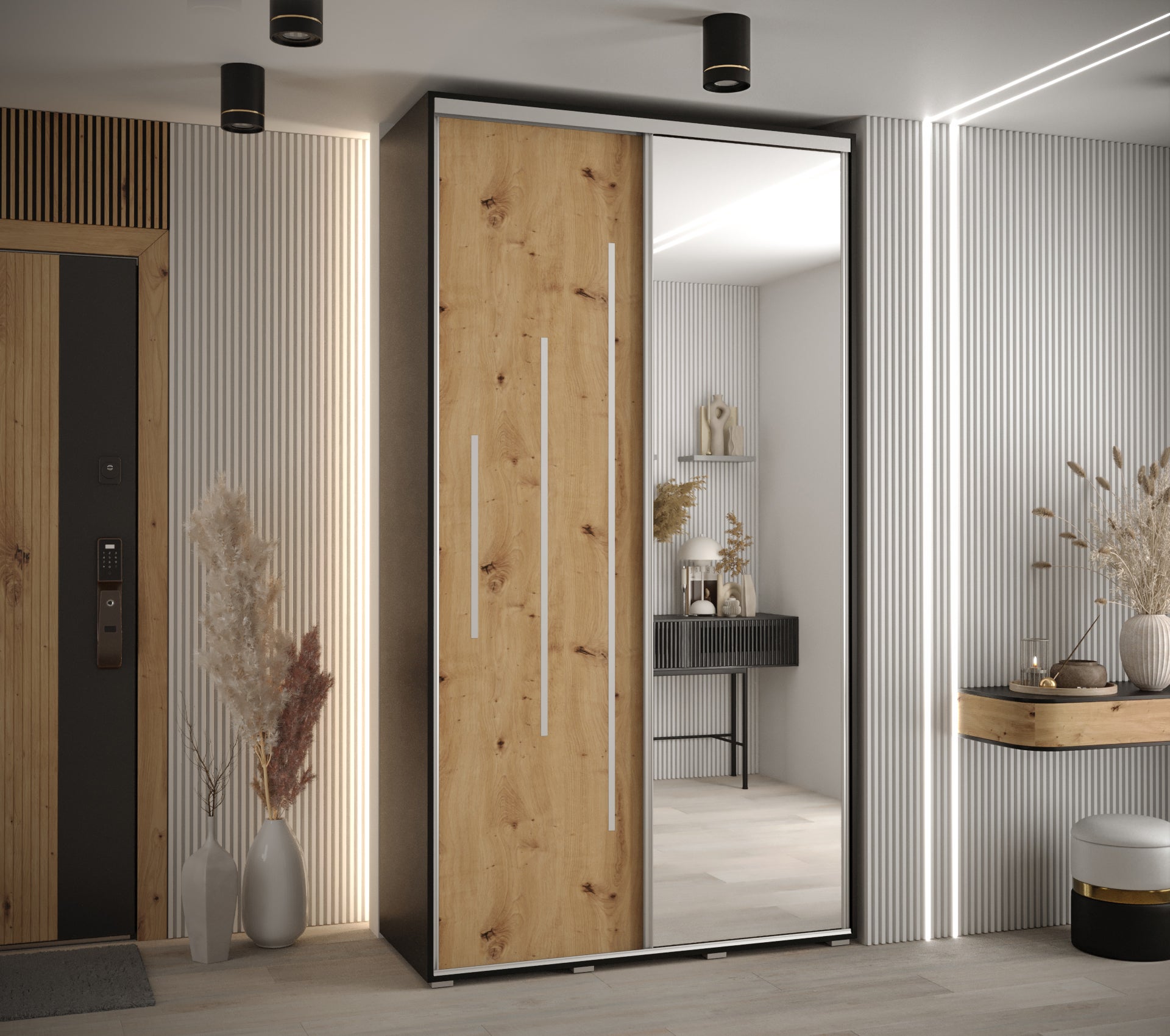 Szafa przesuwna z lustrem wysoka Davos 13 140 x 60 x 235,2 cm czarny + artisan + u. srebrny - Abiks Meble - 2