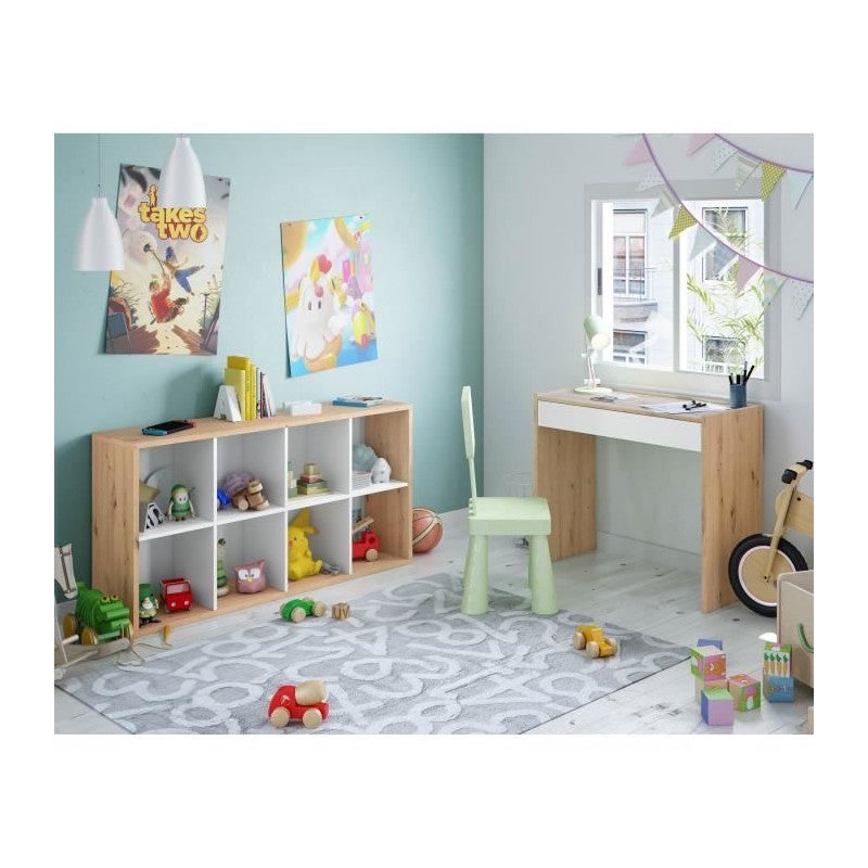 Bibliotheque étagere NOA - Blanc et chene - 8 cases - 137x71,5x33 cm - 6