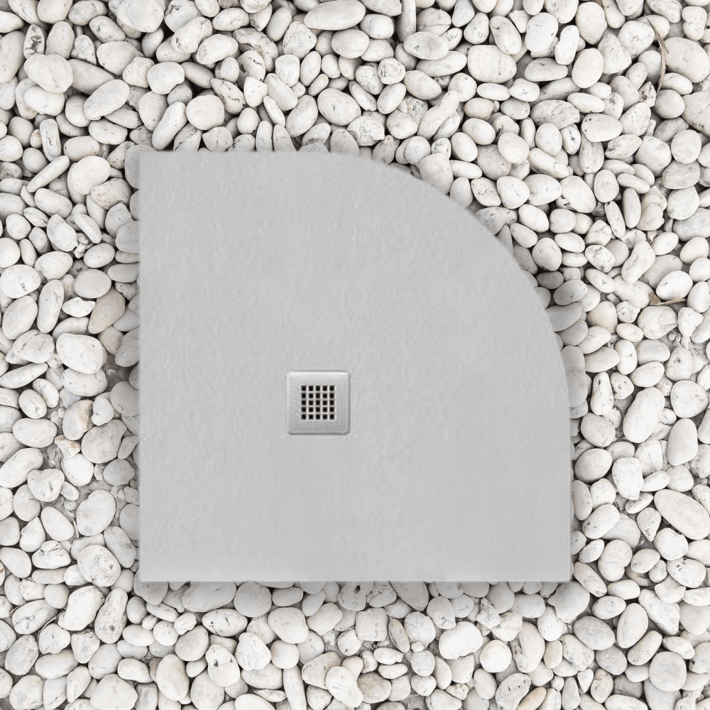 PółokrągłyBrodzik Vulcano Line Slim w kolorze perłowo-szarym, 100x100 cm, z żywicy syntetycznej i marmurowego proszku, z odpływem swobodnym - FRASCIO