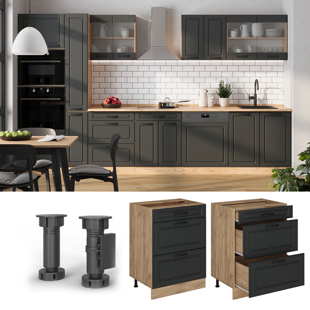 Vicco Meuble cuisine R-Line, Anthracite campagne, 60cm avec tiroirs, sans PT - 3