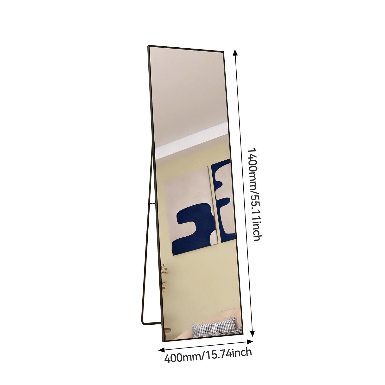 Miroir sur pied, 140x40 cm, Miroir rectangulaire, Miroir de maquillage, Cadre en alliage d’aluminium, Verre trempé, pour chambre, dressing, Noir - 9