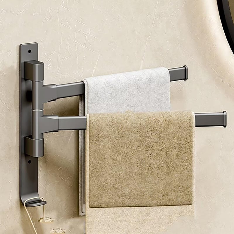 Wieszak na ręczniki łazienkowe z 2 obrotowymi prętami 180°, nie wymaga wiercenia, montowany na ścianie