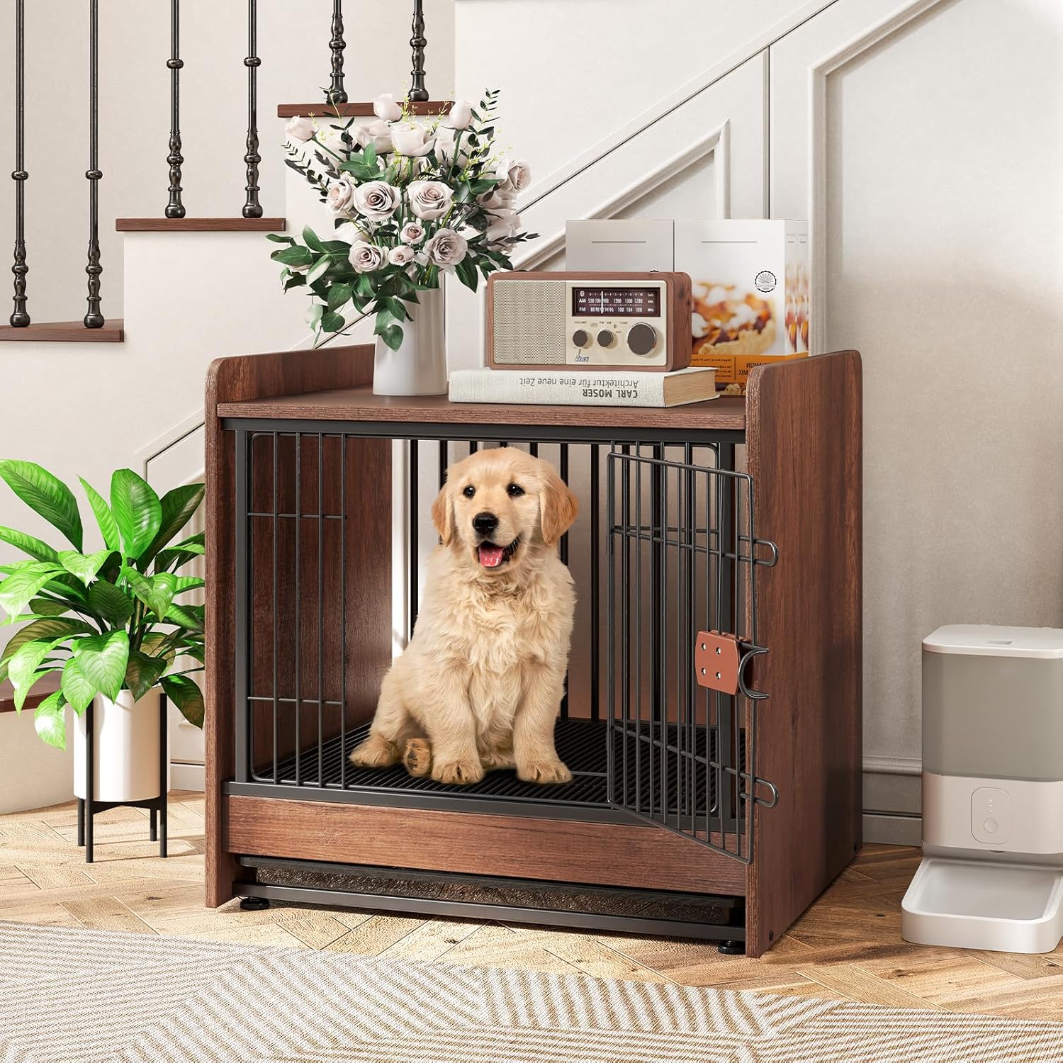 Jaulas para Perros, Casa para Perros Diseño 2 en 1 con Bandeja Extraíble, Puerta Bloqueable, Jaula Interior para Perros con Mesa Lateral para - 9