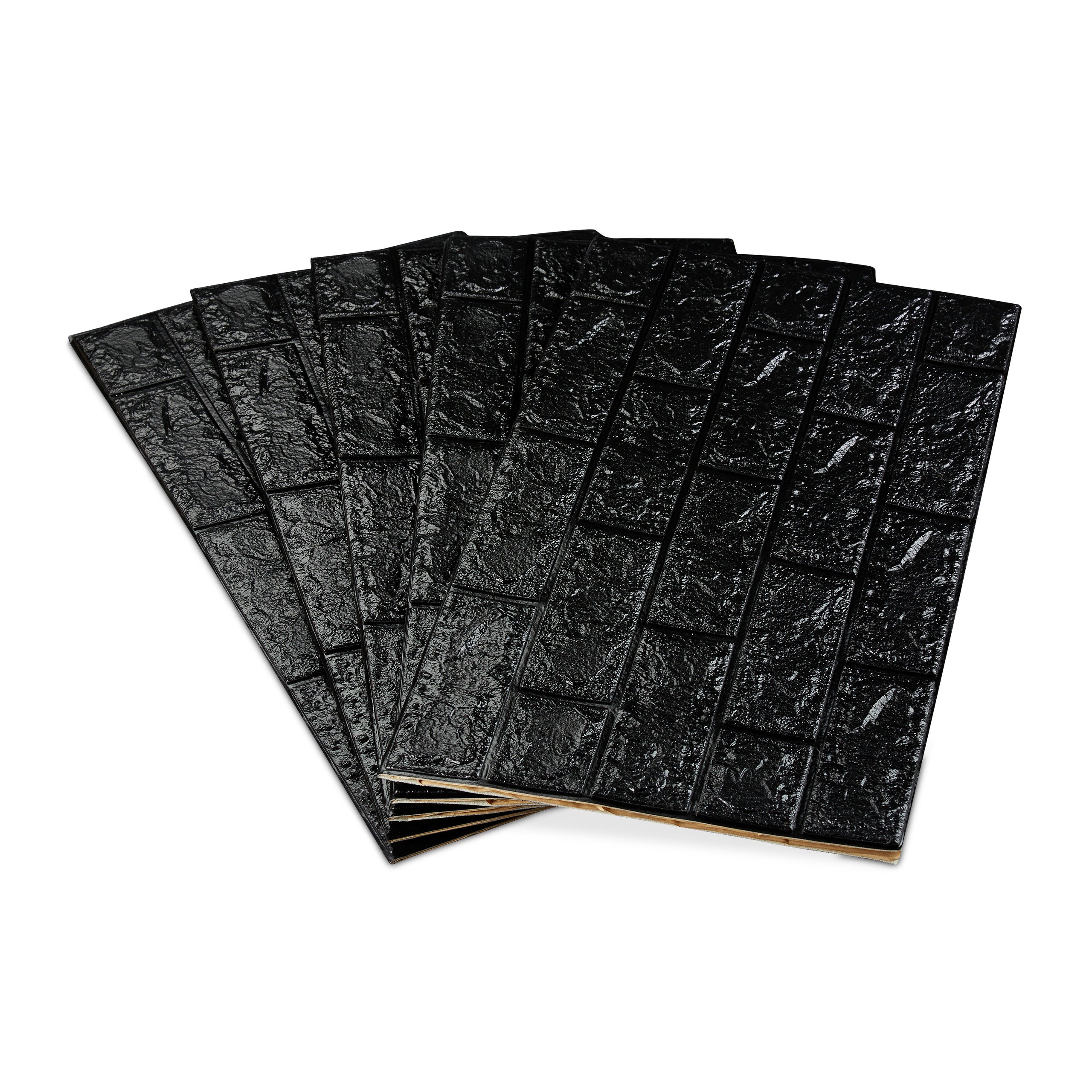 Jeu de 5 panneaux muraux autocollants, aspect pierre décoratif,en 3D, Mousse douce PE,78x70 cm,noir, Relaxdays - 6