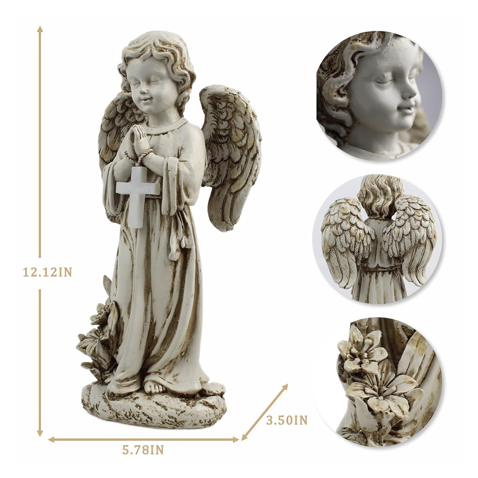 Statua Angelo Da Giardino In Resina - Decorazione Esterna Spirituale (19x14x25 Cm) - Elegante E Resistente