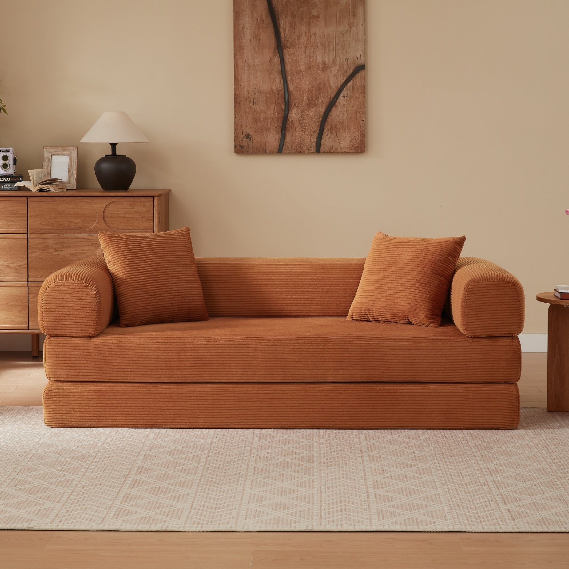 Canapé combiné sans ossature, canapé-lit convertible en lit, canapé de sol tatami, canapé pliable, couleur terracotta - 8